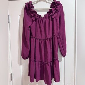 Purple Ruffle Long Sleeve Dress, ODDi brand, size medium NWOT